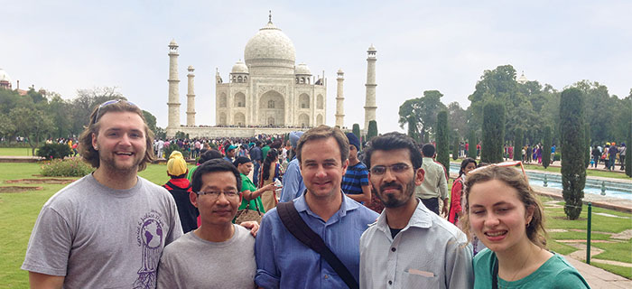 Father Hendrickson at Taj Mahal with Jesuit students