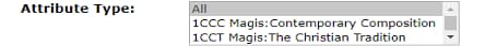 Screenshot of the attribute dropdown field in the class schedule search portal