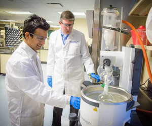 Jeffrey North, PhD and Pankaj Bhattarai working in a lab