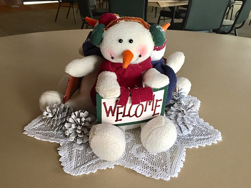 A welcome decoration in the Loyola Dining Hall
