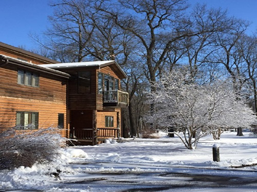 Exterior of the Manresa Prayer House during winter