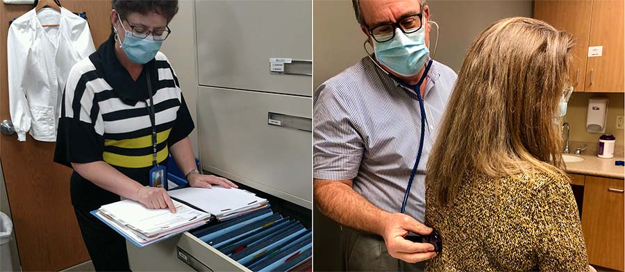doctor examining patient with stethoscope