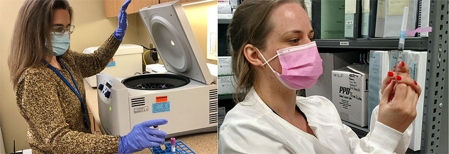 Researchers wearing masks.