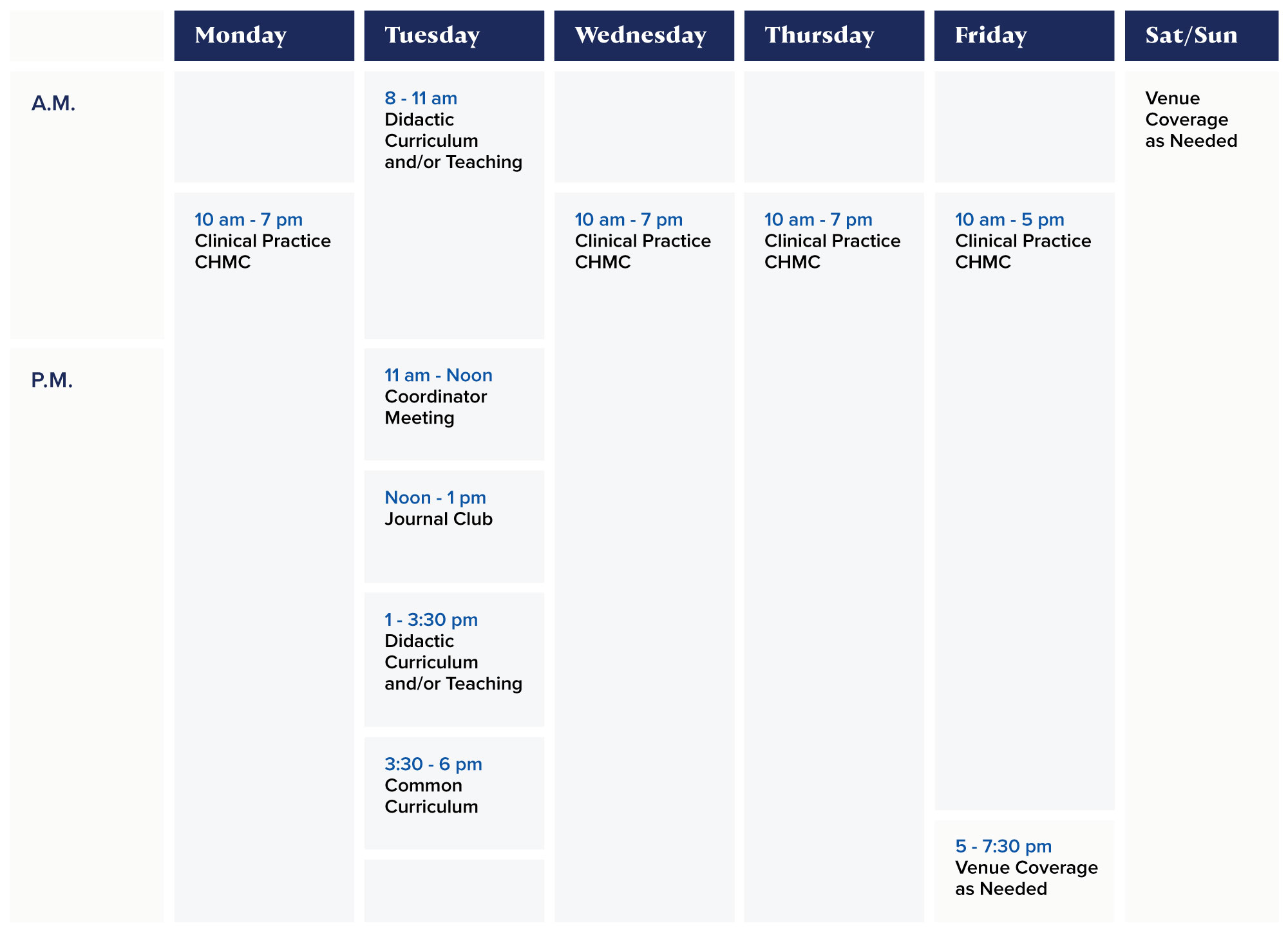 Sample Sports Residency Schedule