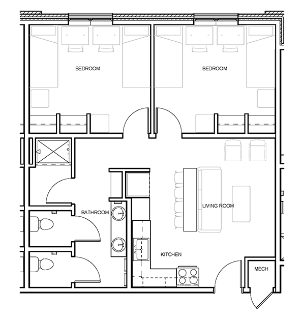 Magis Hall typical 4-person living unit floor plan