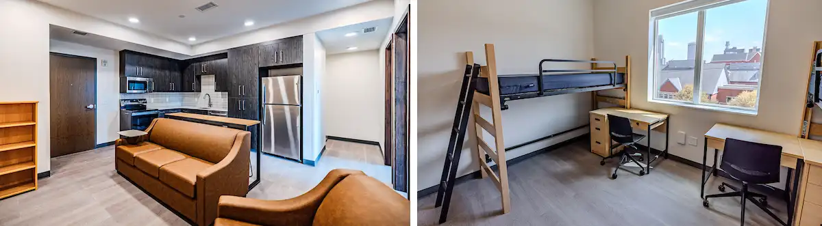 Kitchen and Bedroom spaces in Magis Hall.