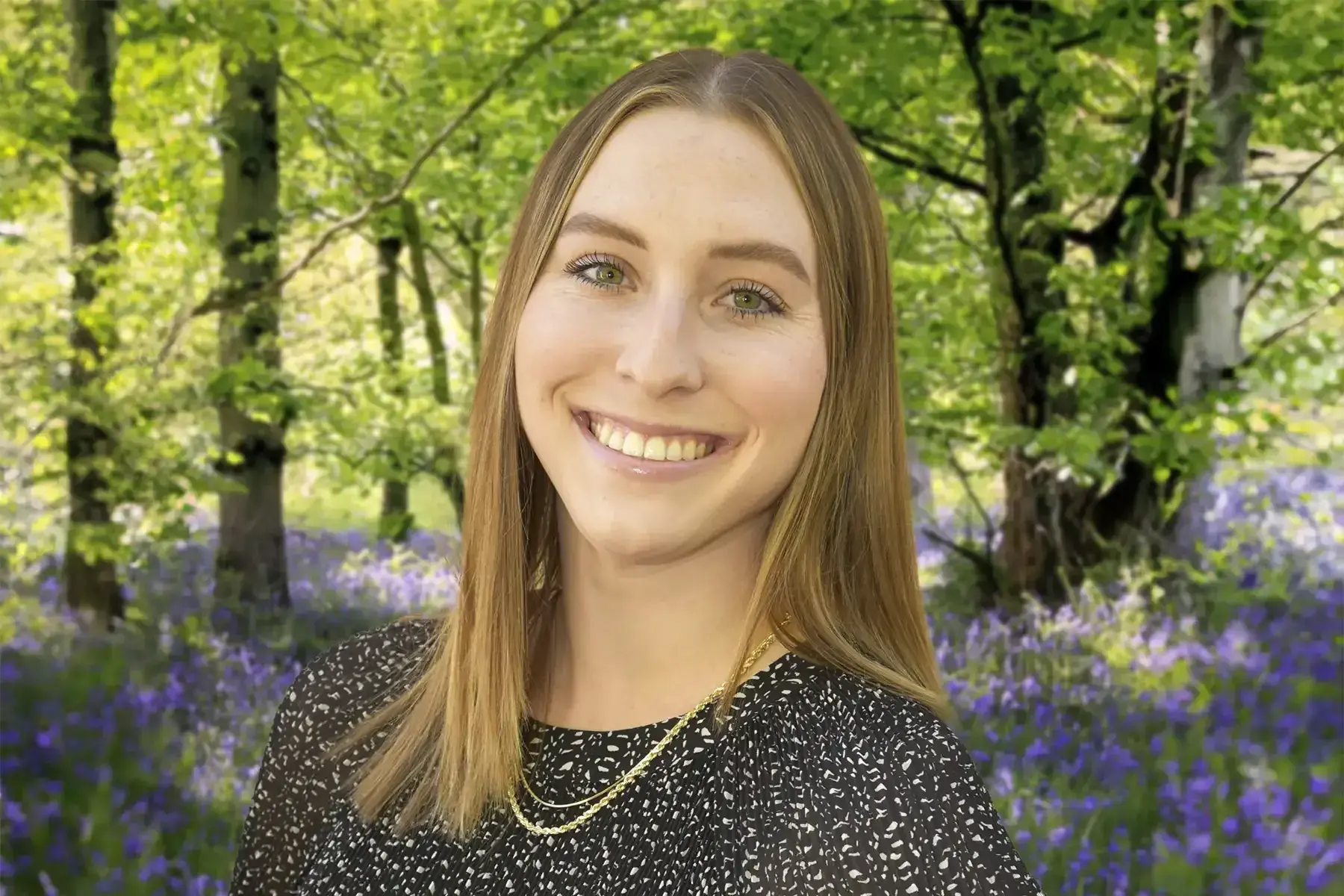 Brooke O'Meara in woods