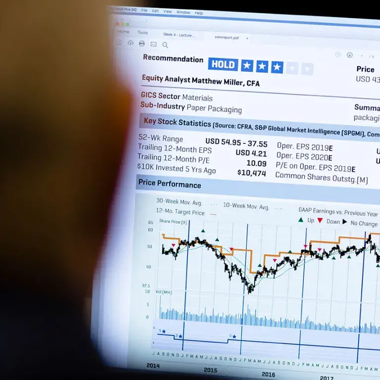 Financial data being displayed on a computer screen