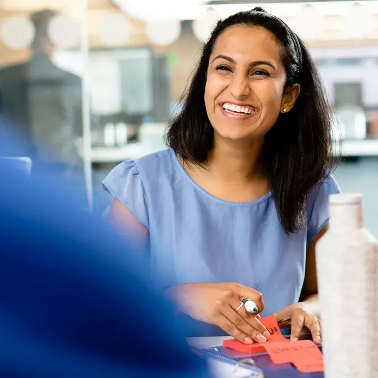 A woman laughing