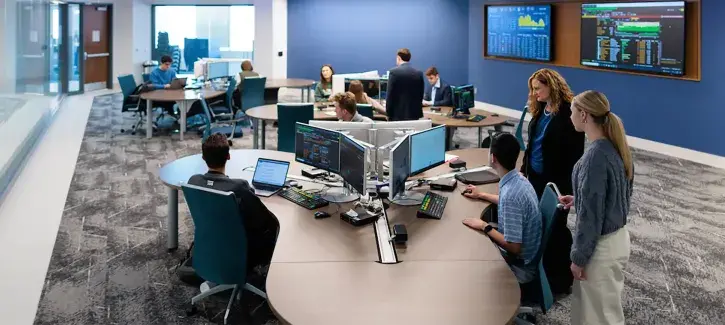 Students in finance lab at Heider College of Business.