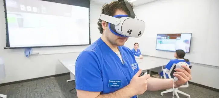 Nursing student using VR.