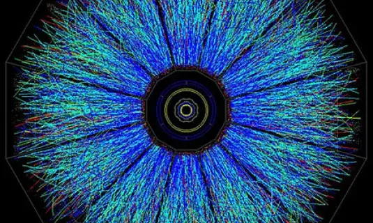 Particle tracks from gold-gold collisions in the STAR detector