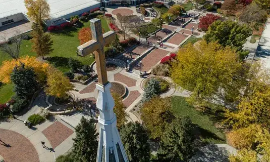 View of St. John's steeple from above.