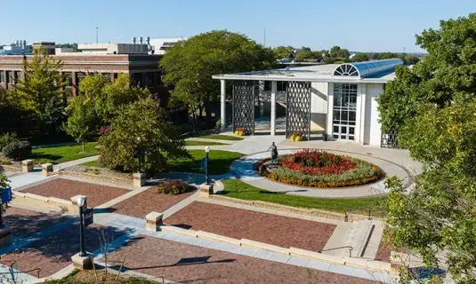Aerial shot of students walking on Creighton mall.