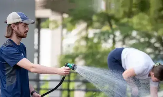 Watering flowers