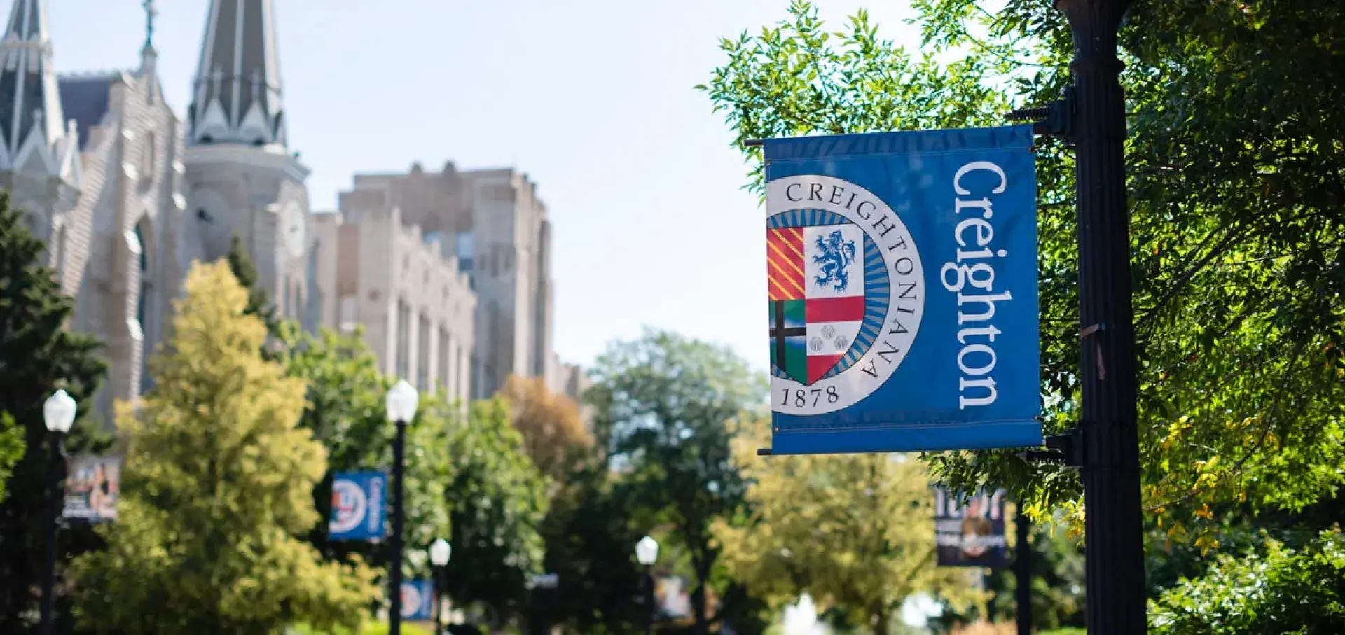 Outdoor image of Creighton's campus on a sunny day