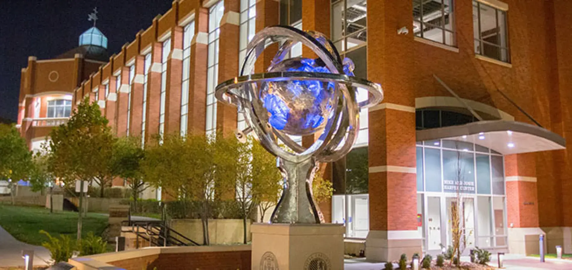 Globe sculpture at Creighton University's Heider College of Business