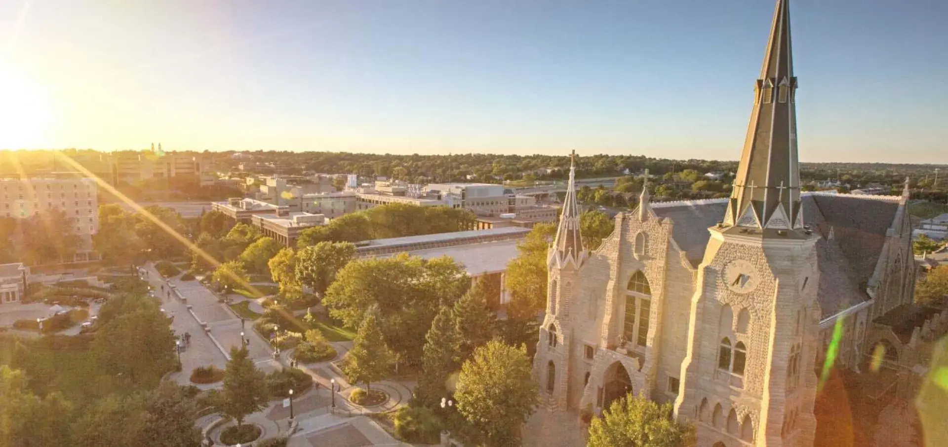 Creighton sunrise over campus view.