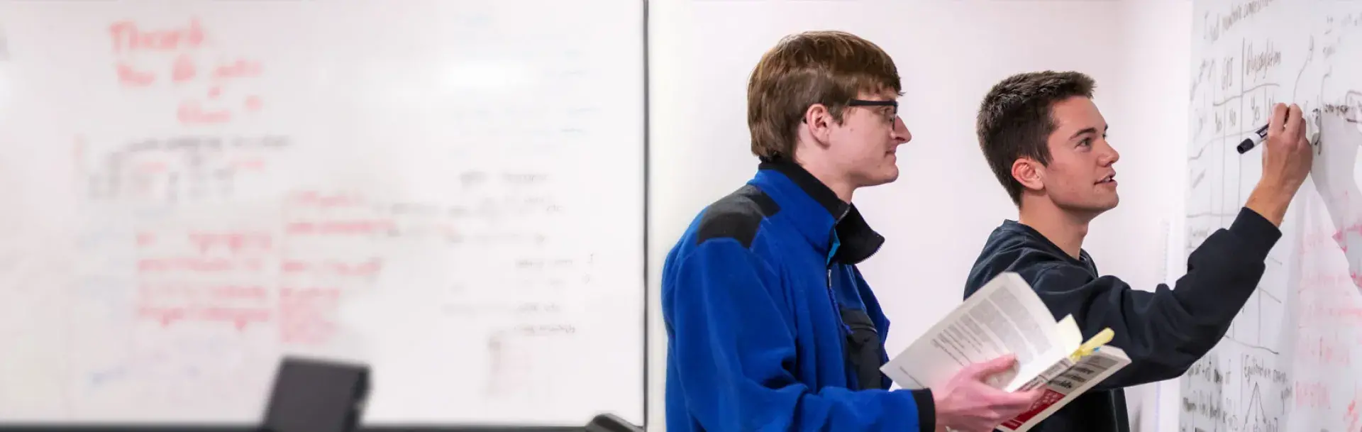 Physics students doing research