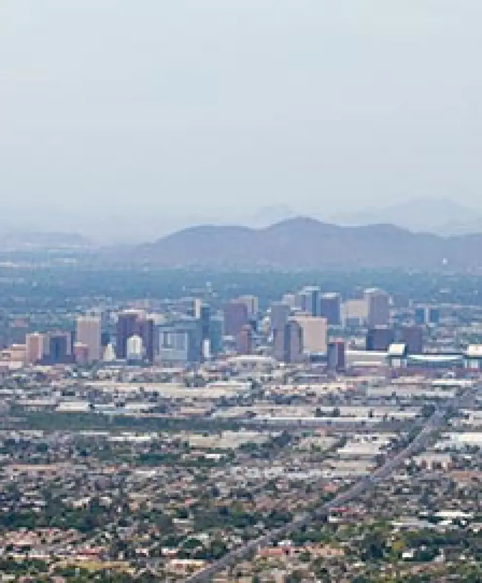 Phoenix landscape of city and valley with mountains in background