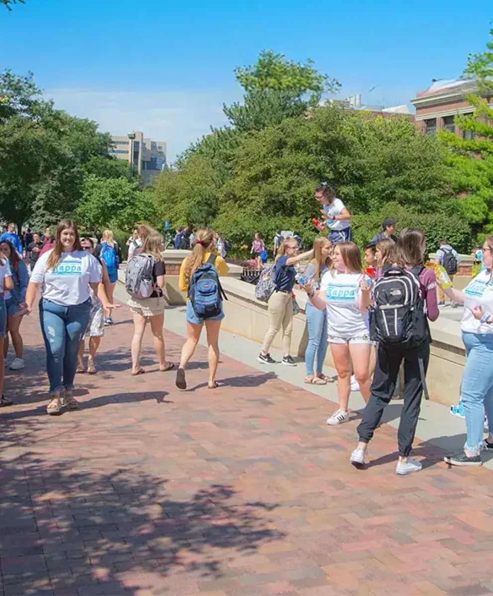 Students gathered on campus mall.