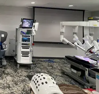 Students practicing robotic surgery