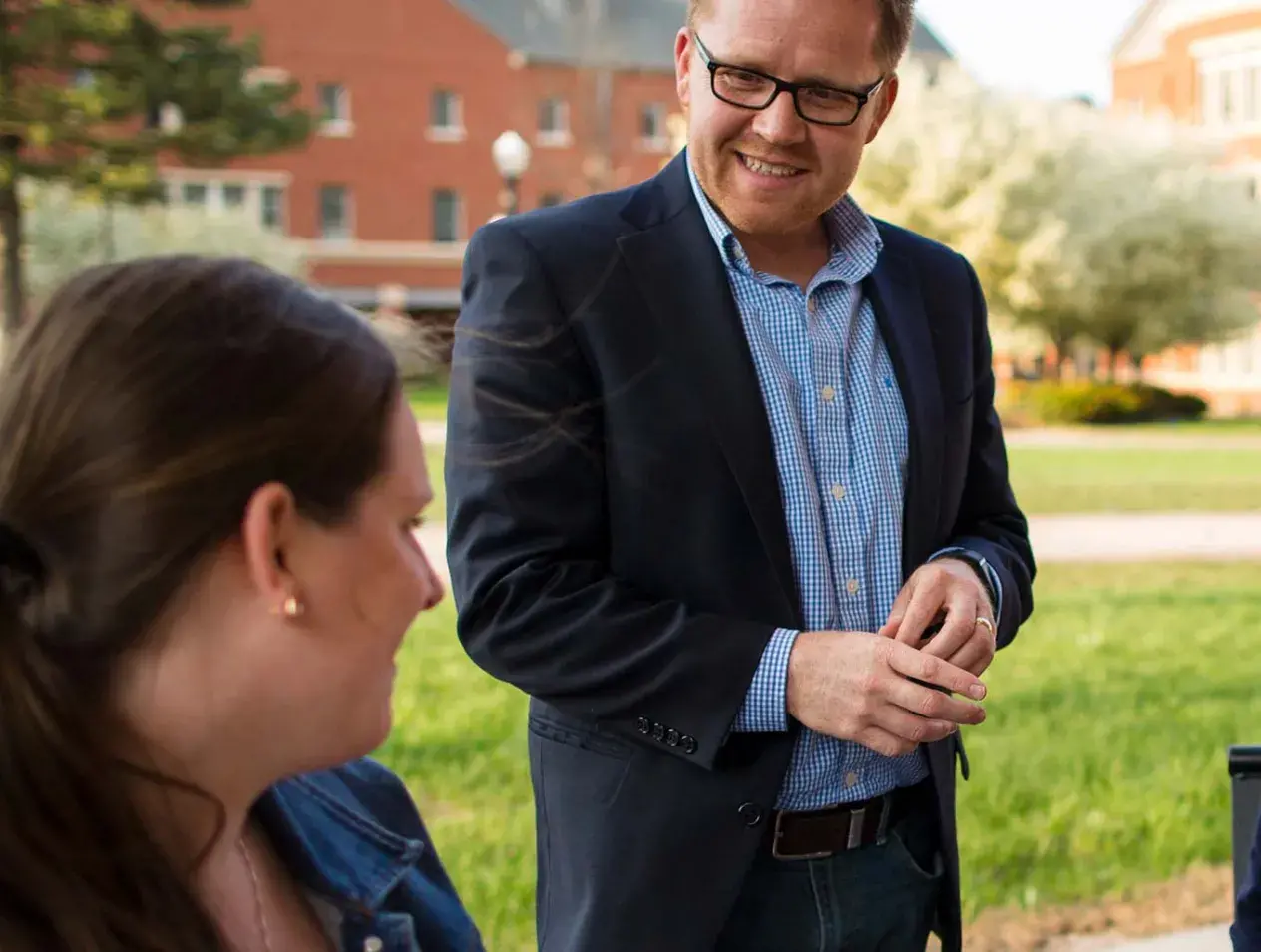 Professor and student on Creighton campus