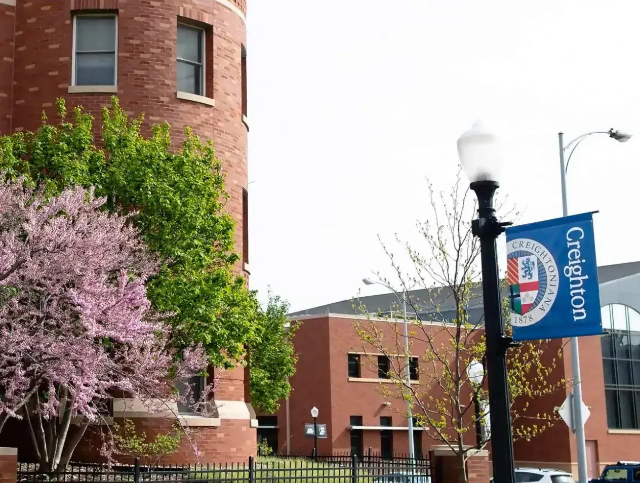 Creighton campus with flowering trees