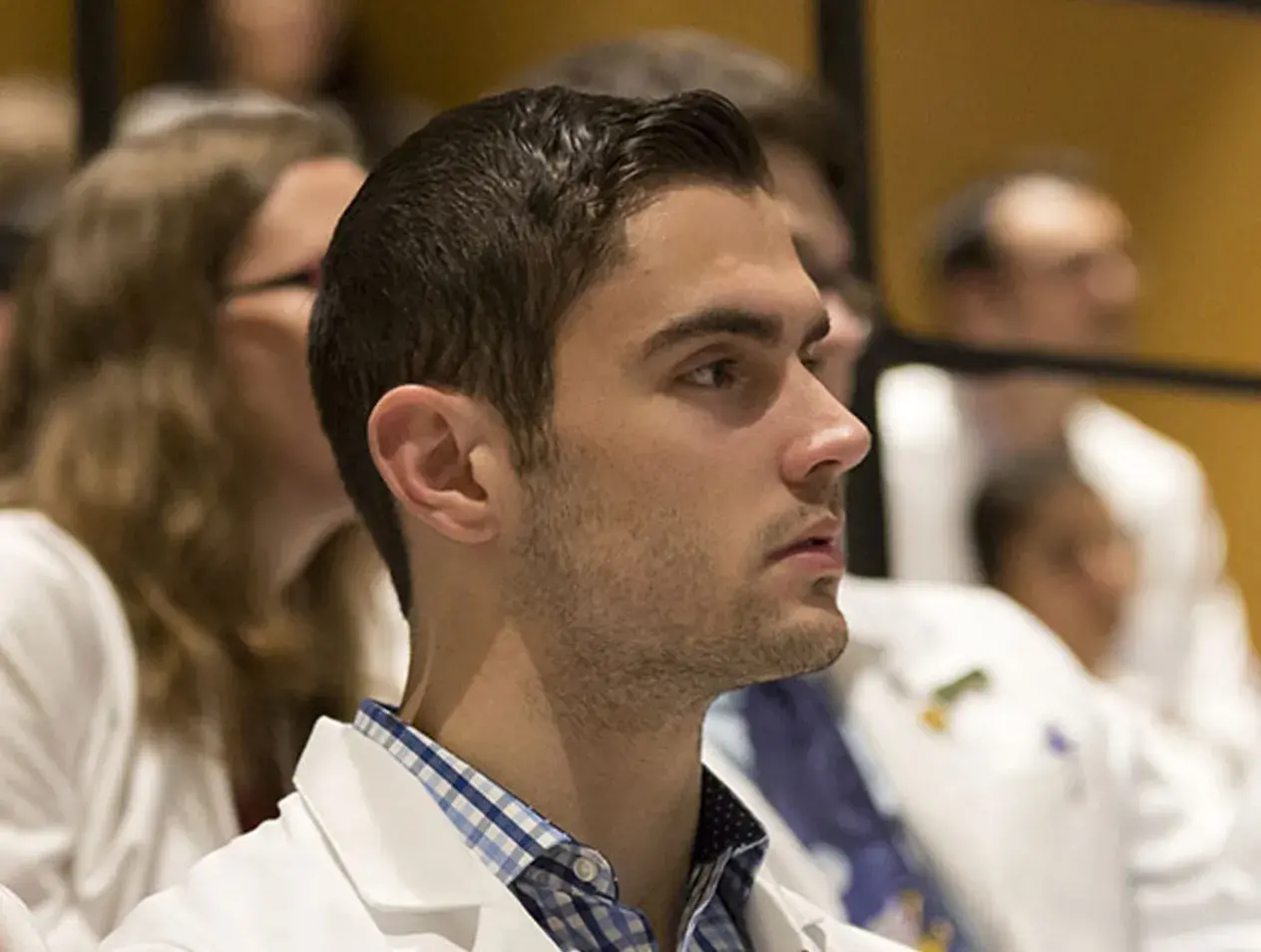 Med student learning in class