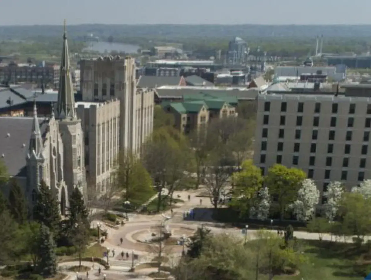 Campus skyline looking east toward Iowa