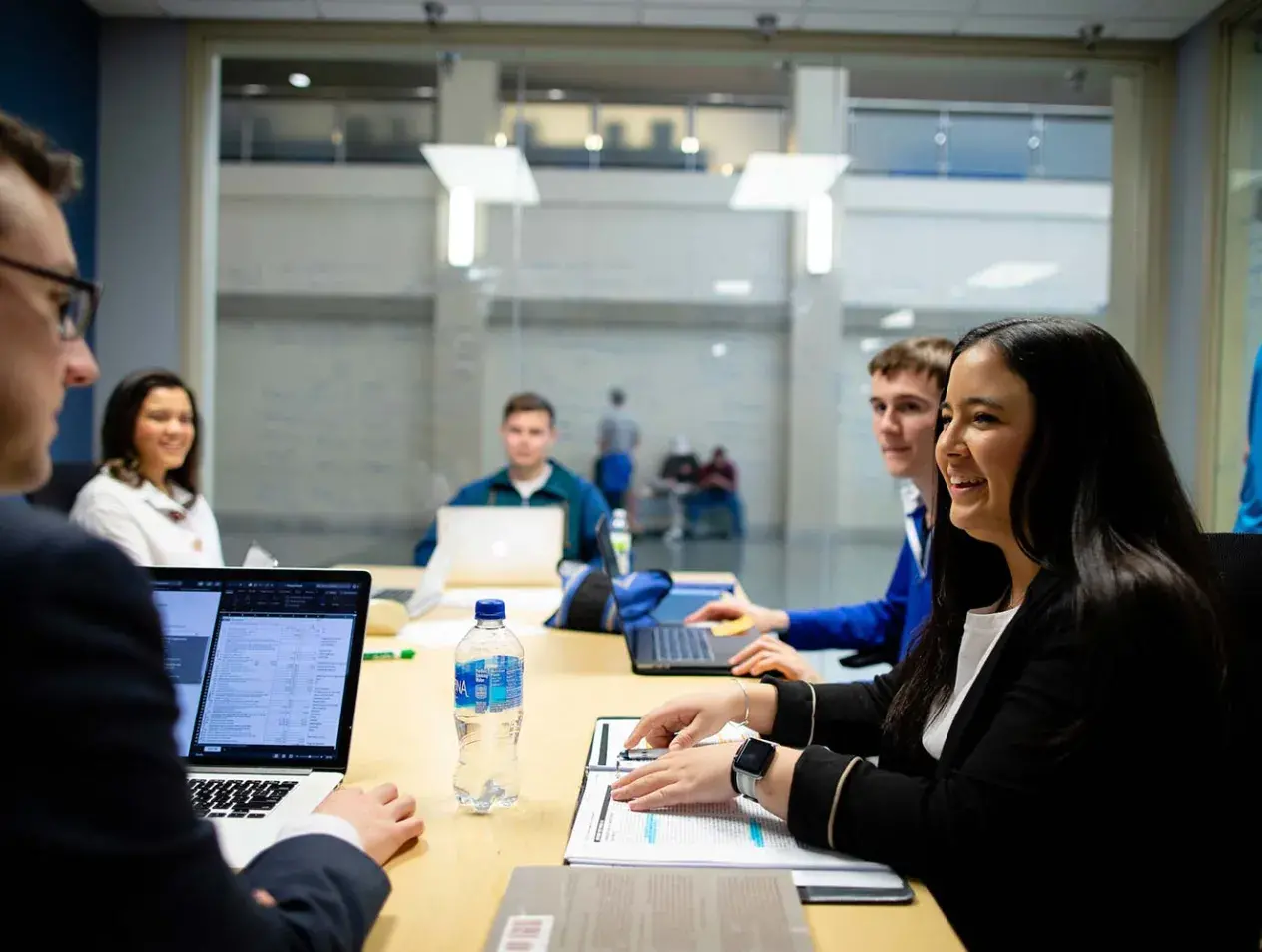 Business students in conference room