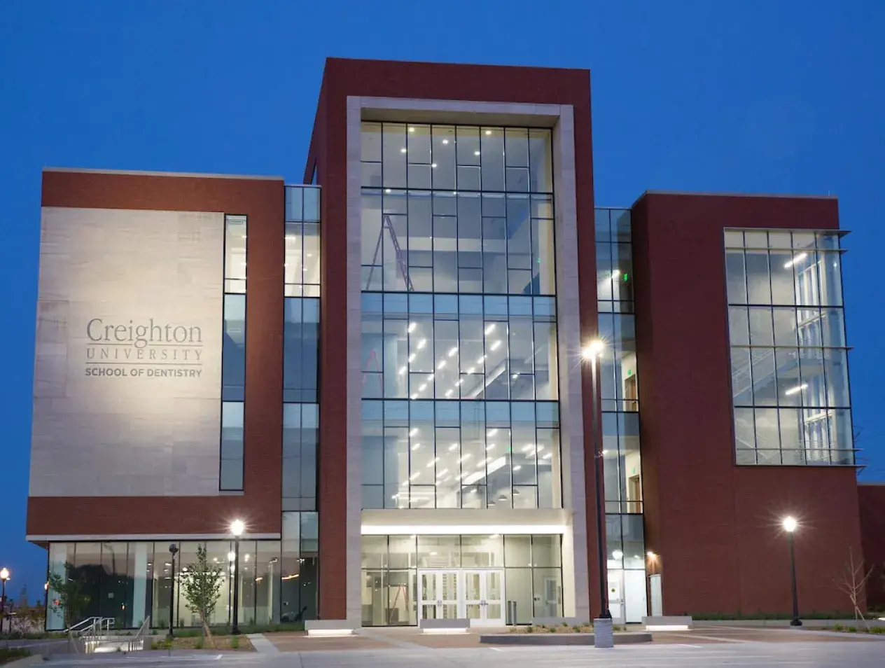 Creighton dental building at night