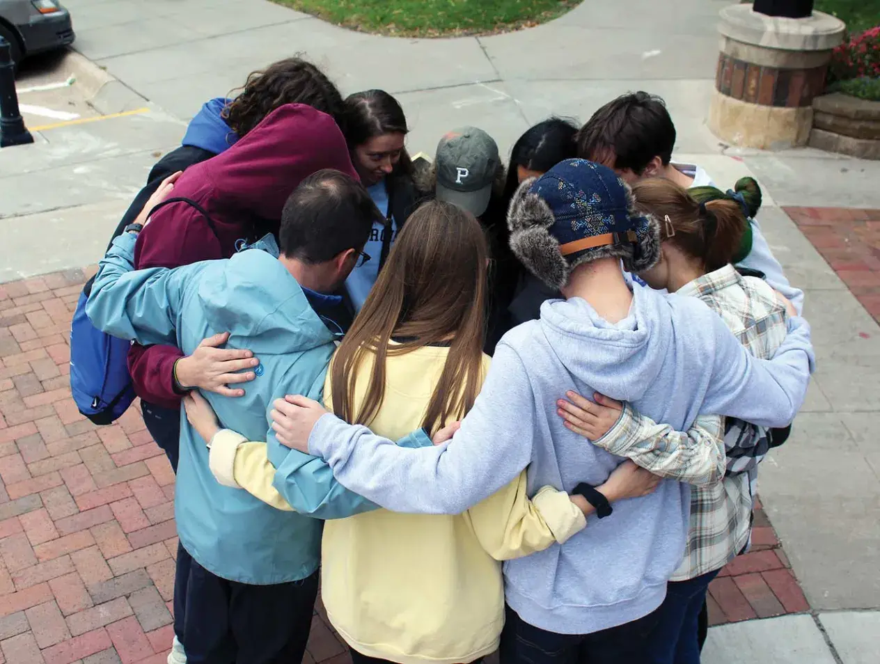 Students gathered in prayer