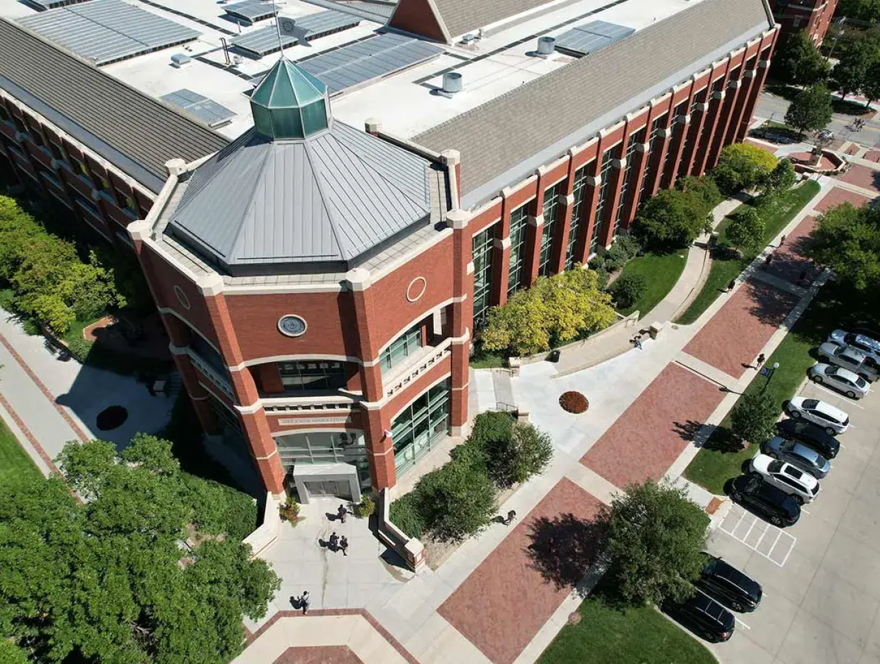 Harper Center and mall sidewalk