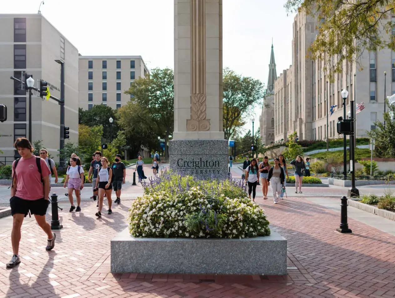 Students walking through campus