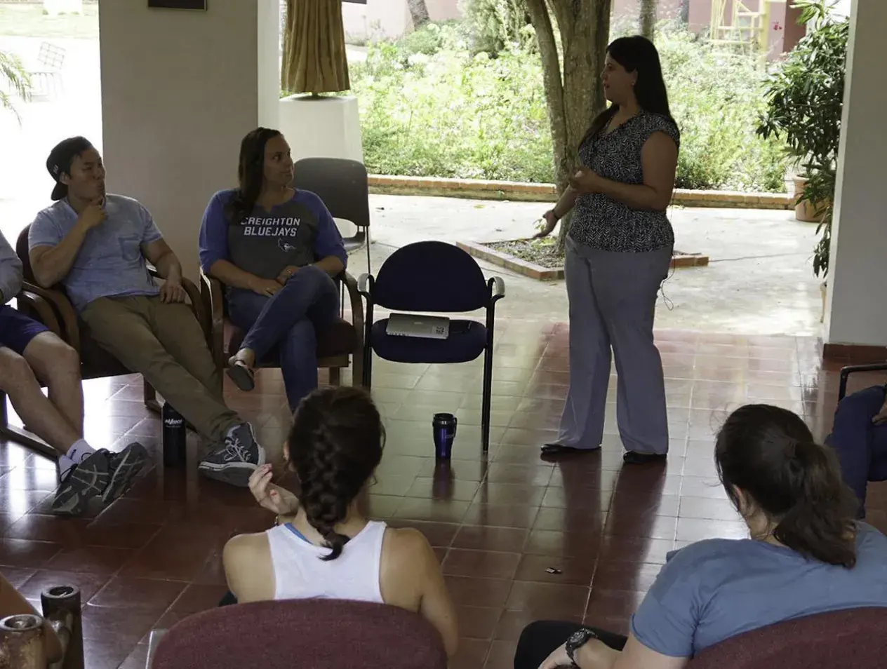 A student presenting to a group