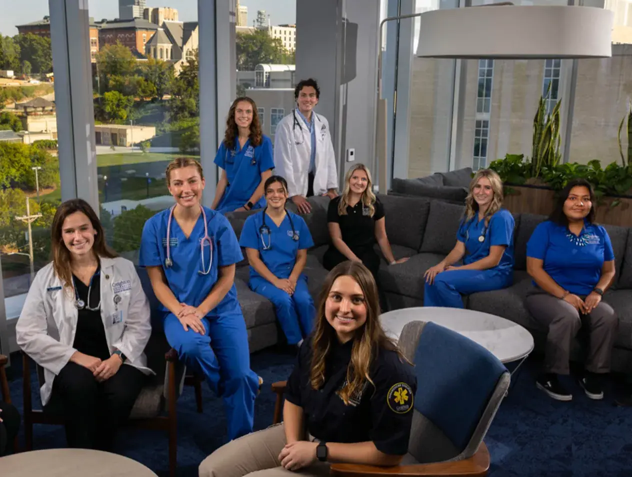 Health Sciences students gathered in new lobby area.