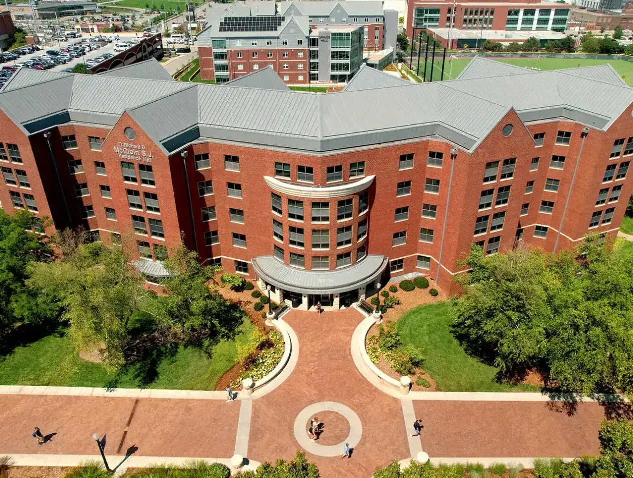 bird's eye view of expansive residence hall.