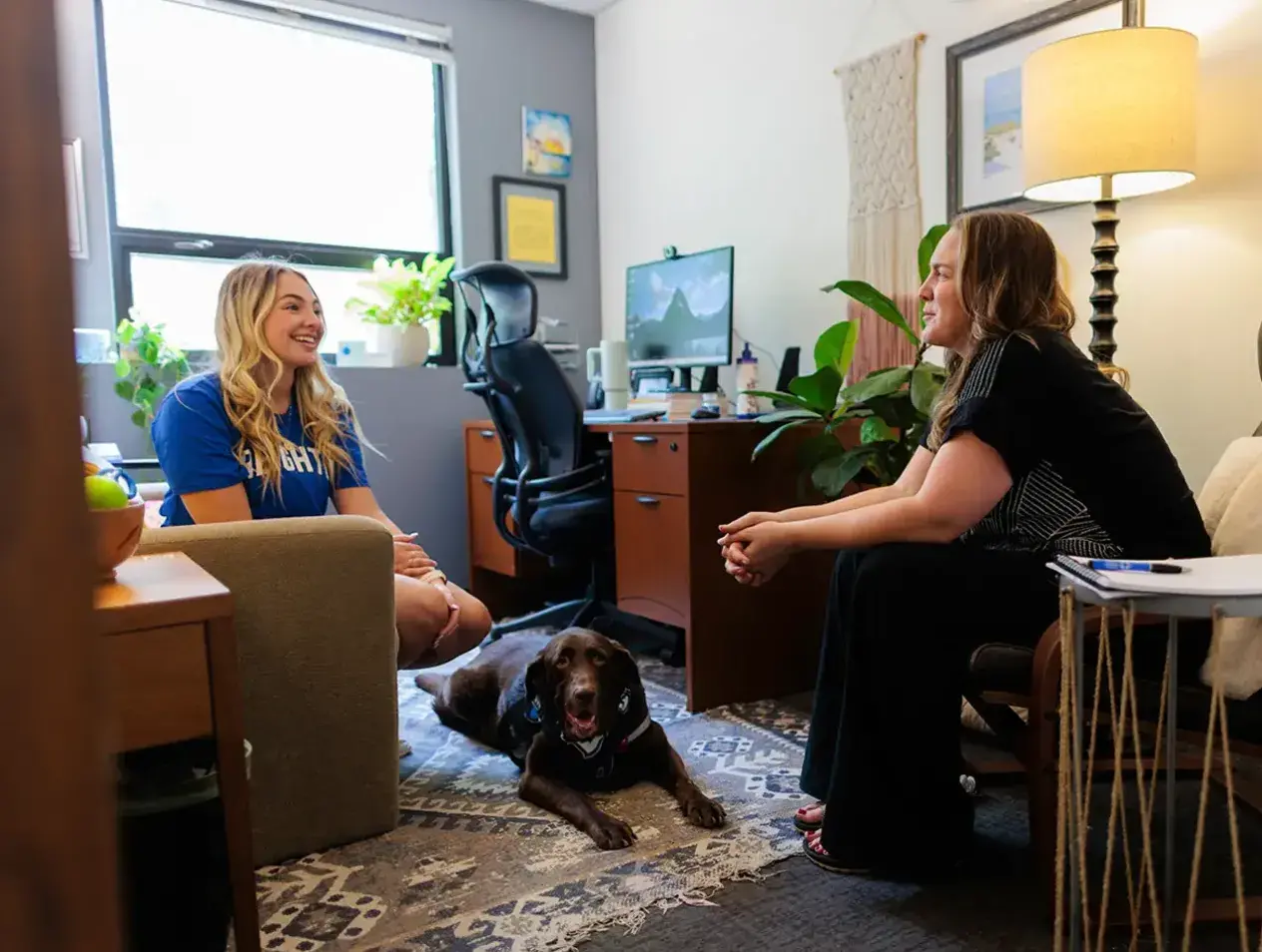 Working with service dog inside.