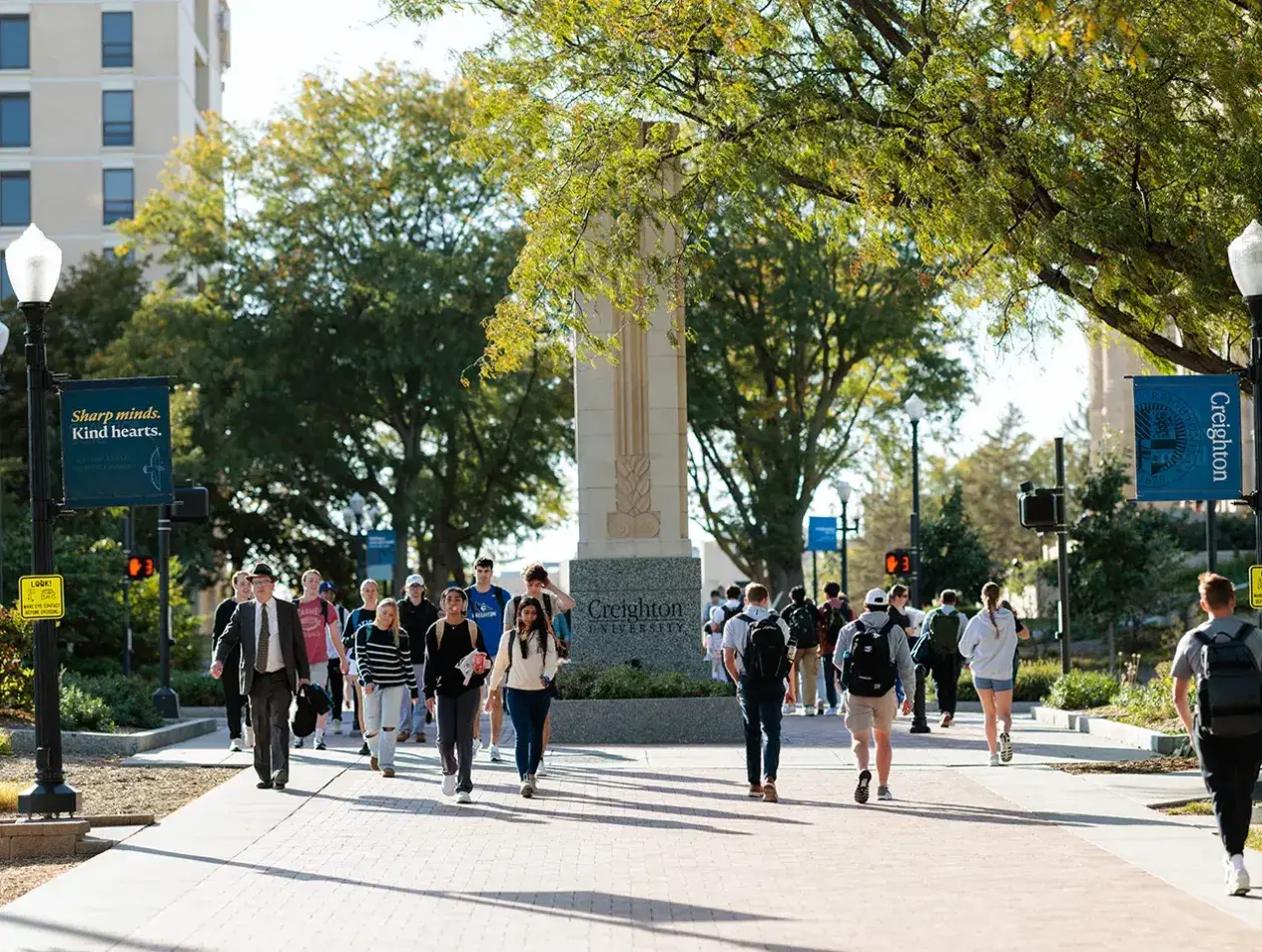 Creighton campus mall on sunny day.