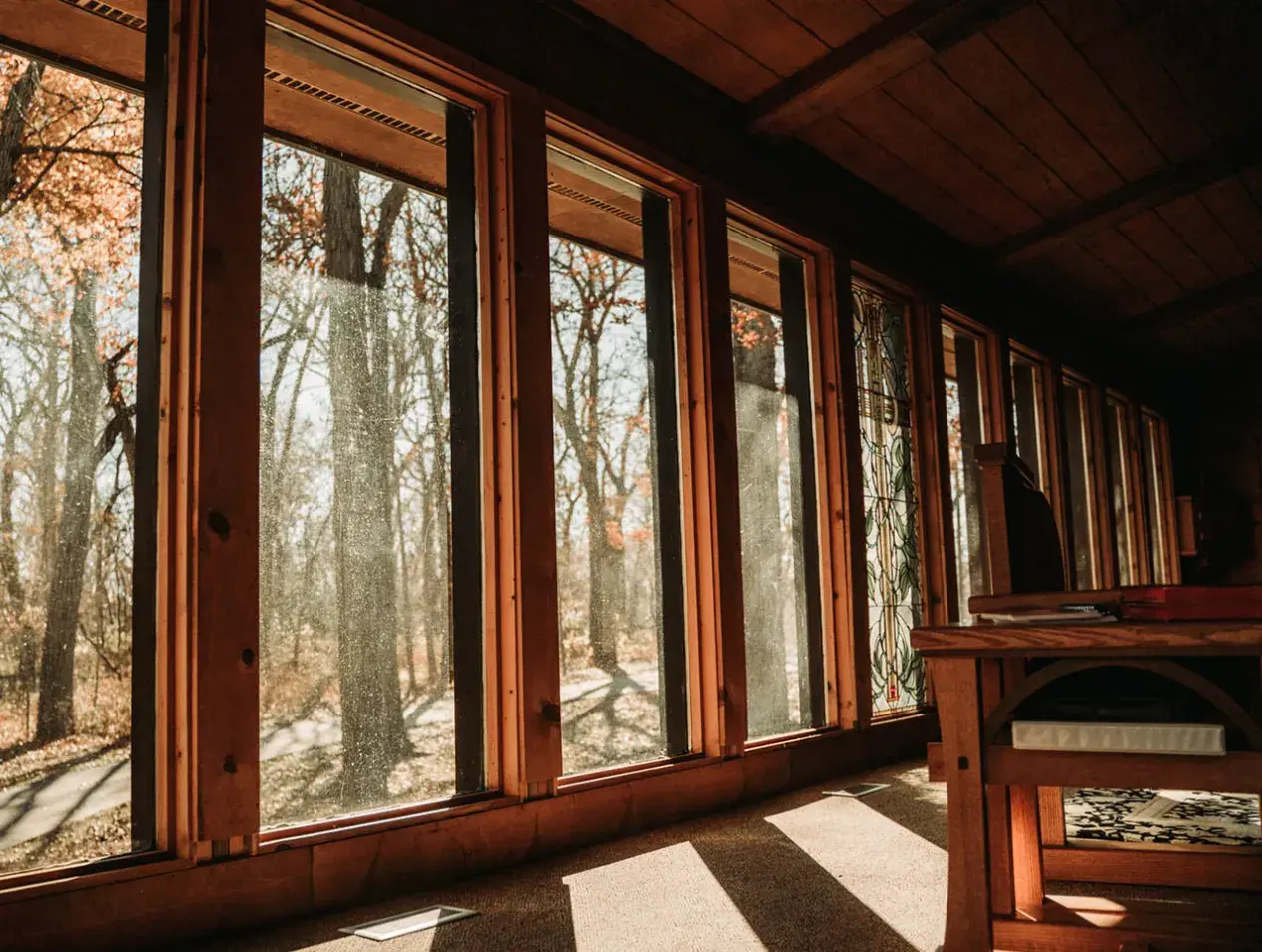 Sunlight bursting through retreat building windows.