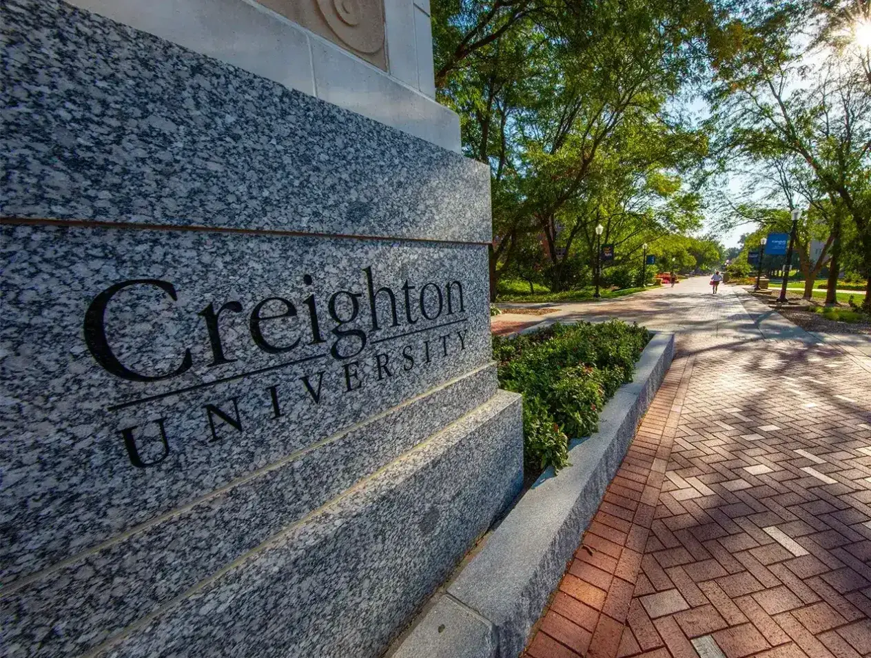 Creighton pillar on mall.