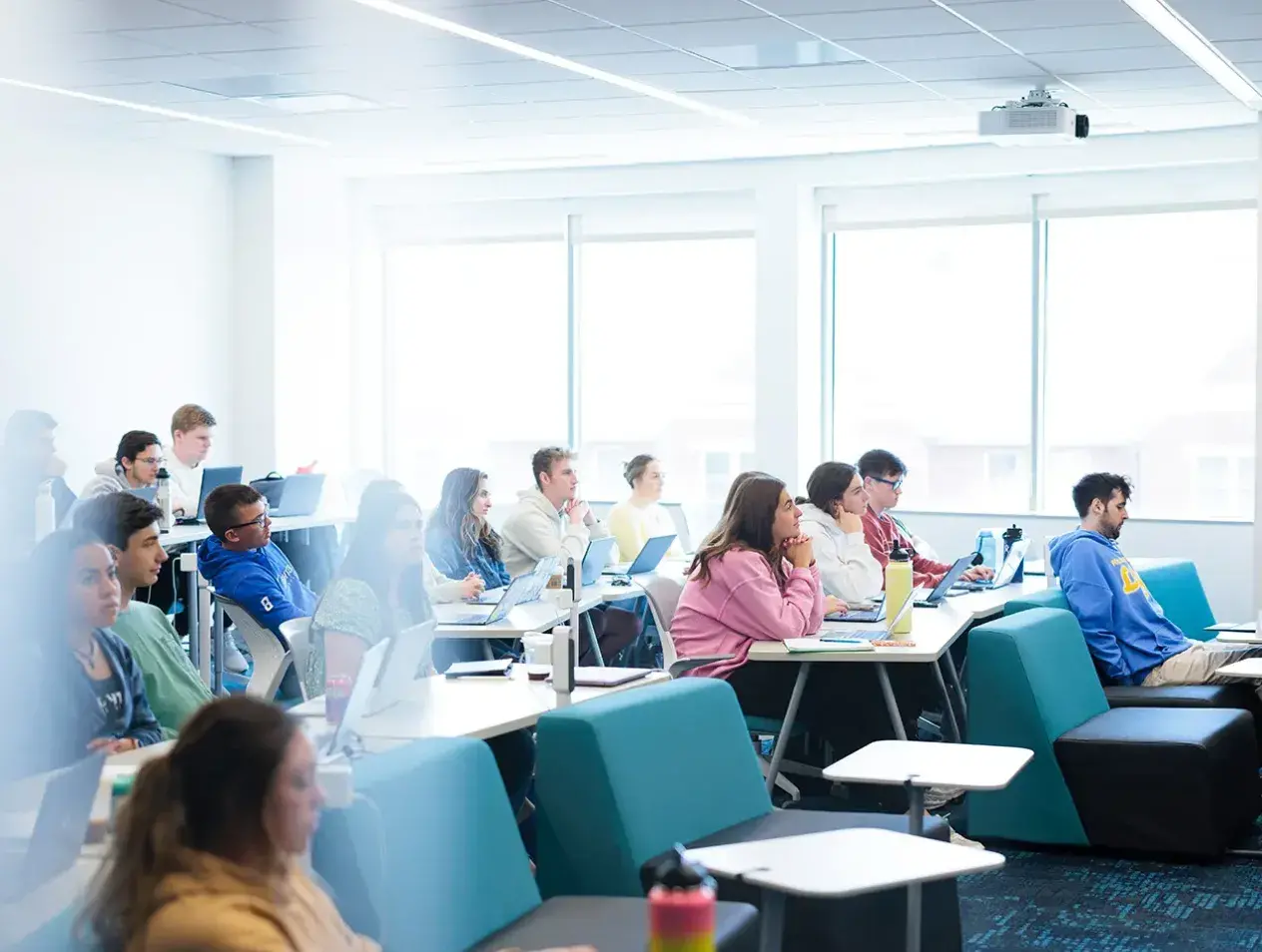 Students together in comfortable study environment.