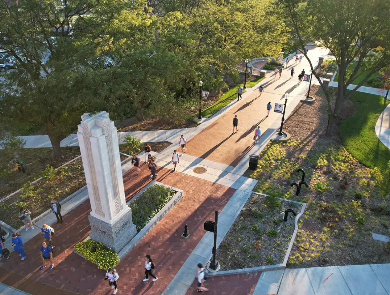 Drone view of Creighton campus mall