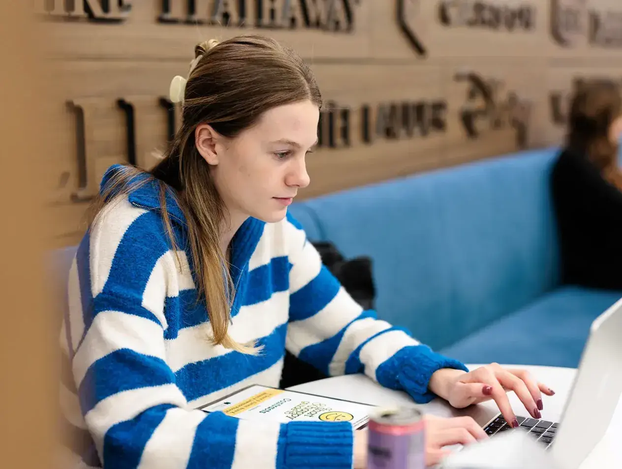 Student studying near Career Center.