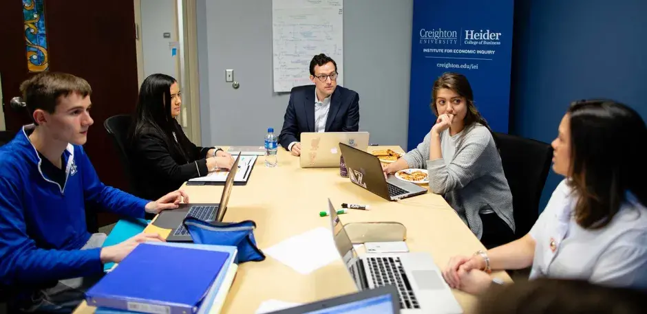 Business students in conference room