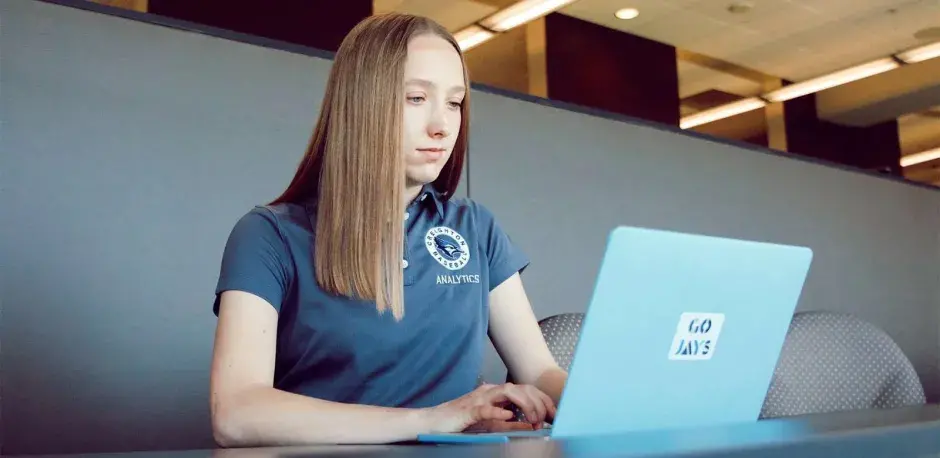 Meghan Baudendistel working on the Creighton Baseball Analytics Team