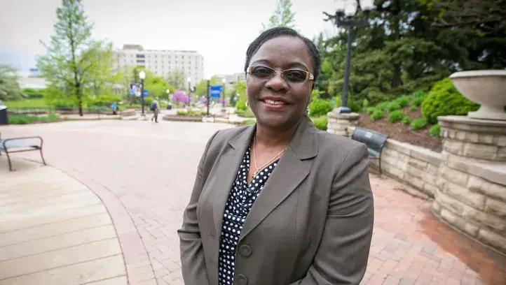 Sado Kosoko-Lasaki posing on Creighton campus.