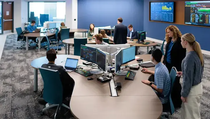 Students in finance lab at Heider College of Business.
