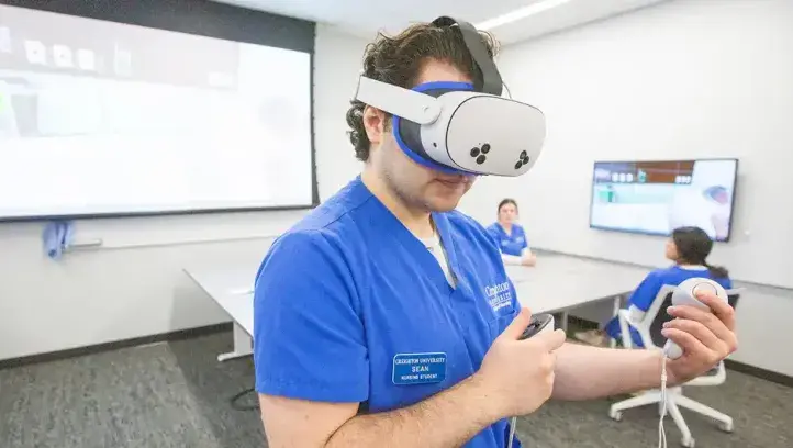 Nursing student using VR.